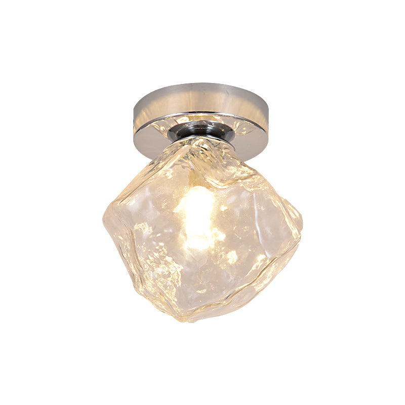 Plafonnier moderne minimaliste en verre rond irrégulier en bloc de glace en fer avec 1 lumière pour salon 