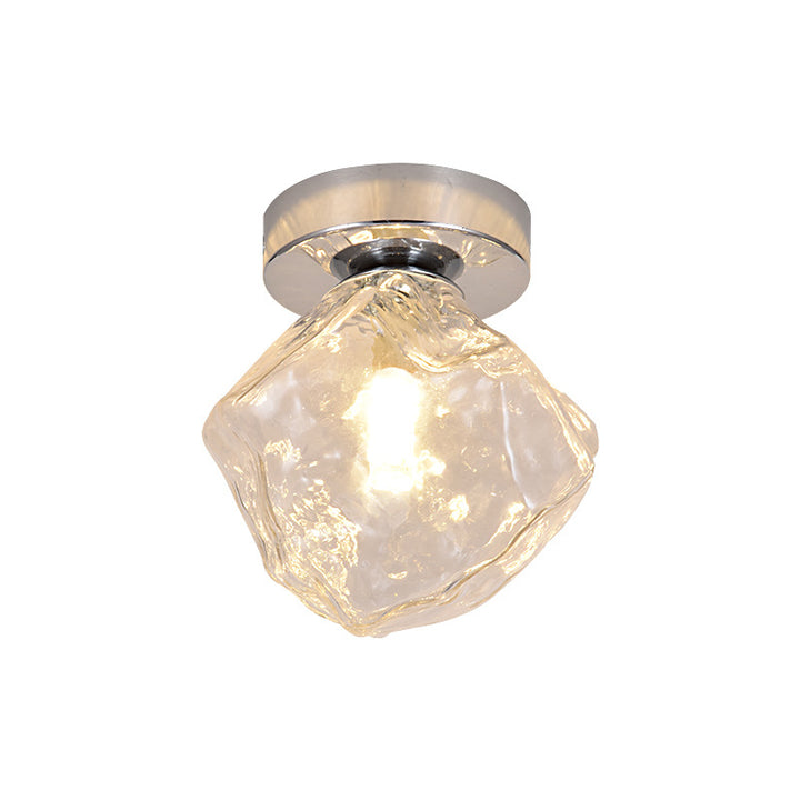 Plafonnier moderne minimaliste en verre rond irrégulier en bloc de glace en fer avec 1 lumière pour salon 
