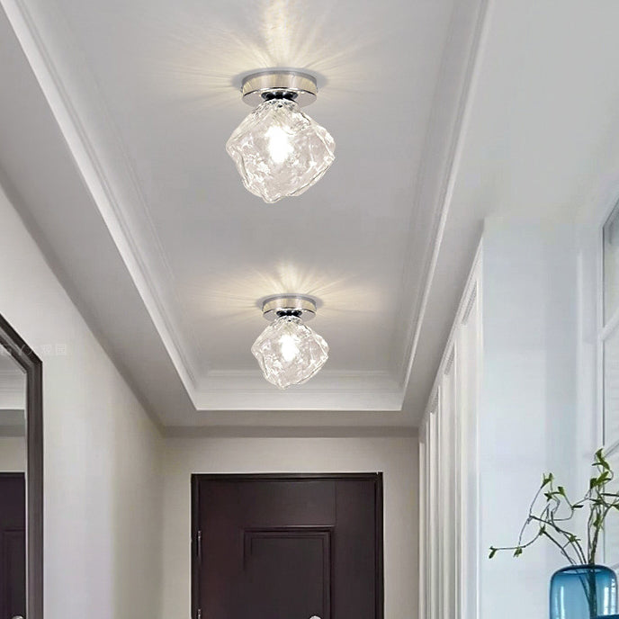 Plafonnier moderne minimaliste en verre rond irrégulier en bloc de glace en fer avec 1 lumière pour salon 