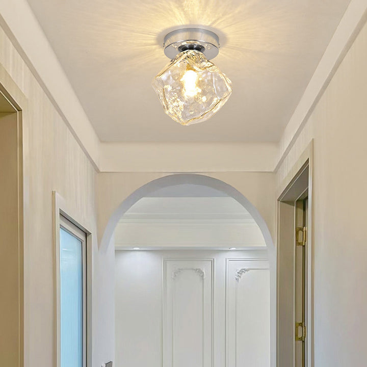 Plafonnier moderne minimaliste en verre rond irrégulier en bloc de glace en fer avec 1 lumière pour salon 