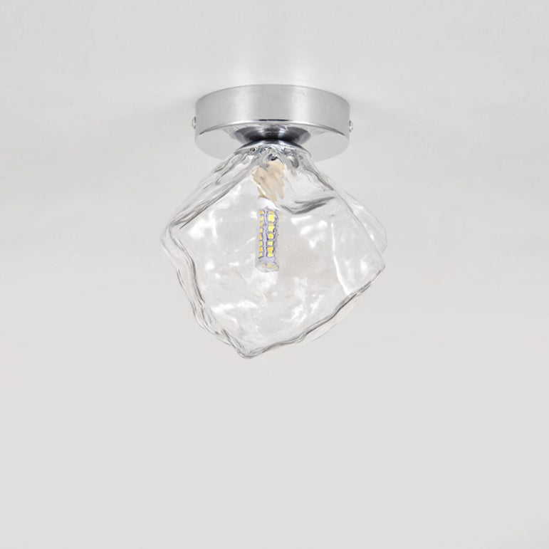 Plafonnier moderne minimaliste en verre rond irrégulier en bloc de glace en fer avec 1 lumière pour salon 