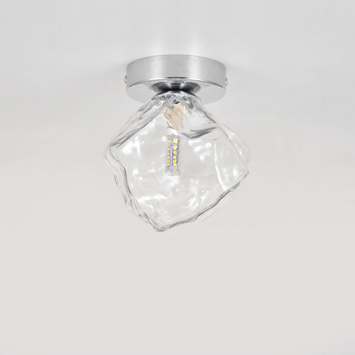 Plafonnier moderne minimaliste en verre rond irrégulier en bloc de glace en fer avec 1 lumière pour salon 
