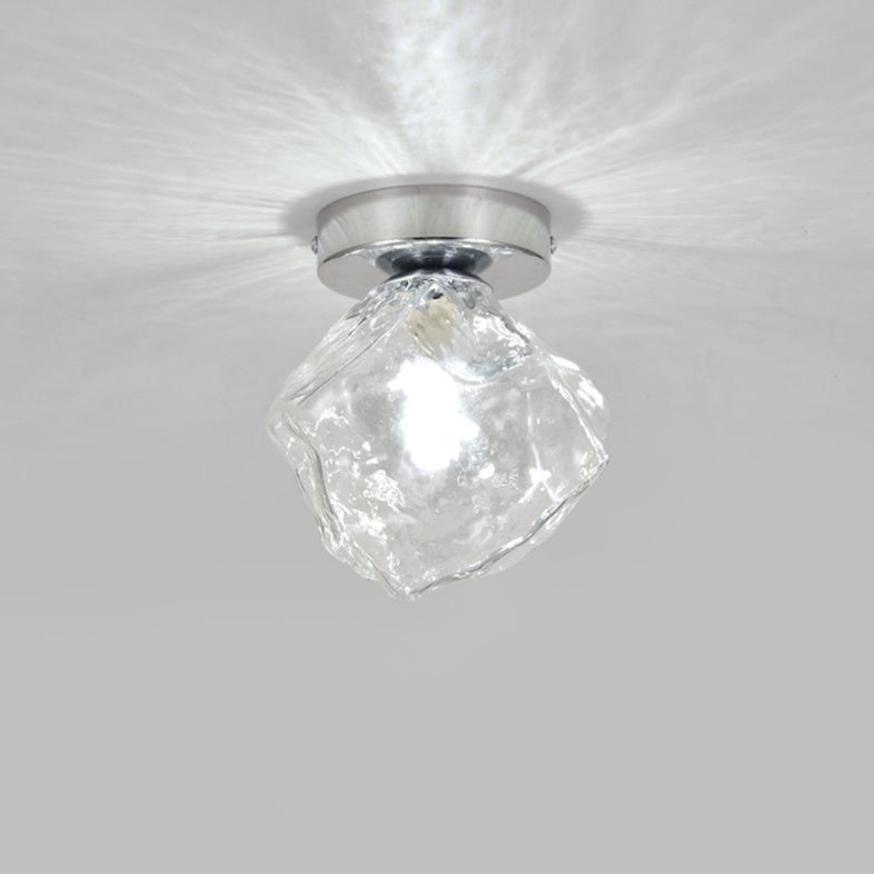 Plafonnier moderne minimaliste en verre rond irrégulier en bloc de glace en fer avec 1 lumière pour salon 