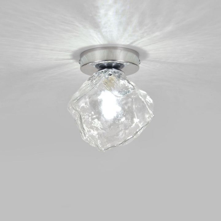Plafonnier moderne minimaliste en verre rond irrégulier en bloc de glace en fer avec 1 lumière pour salon 
