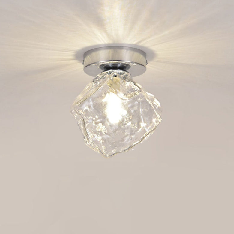 Plafonnier moderne minimaliste en verre rond irrégulier en bloc de glace en fer avec 1 lumière pour salon 