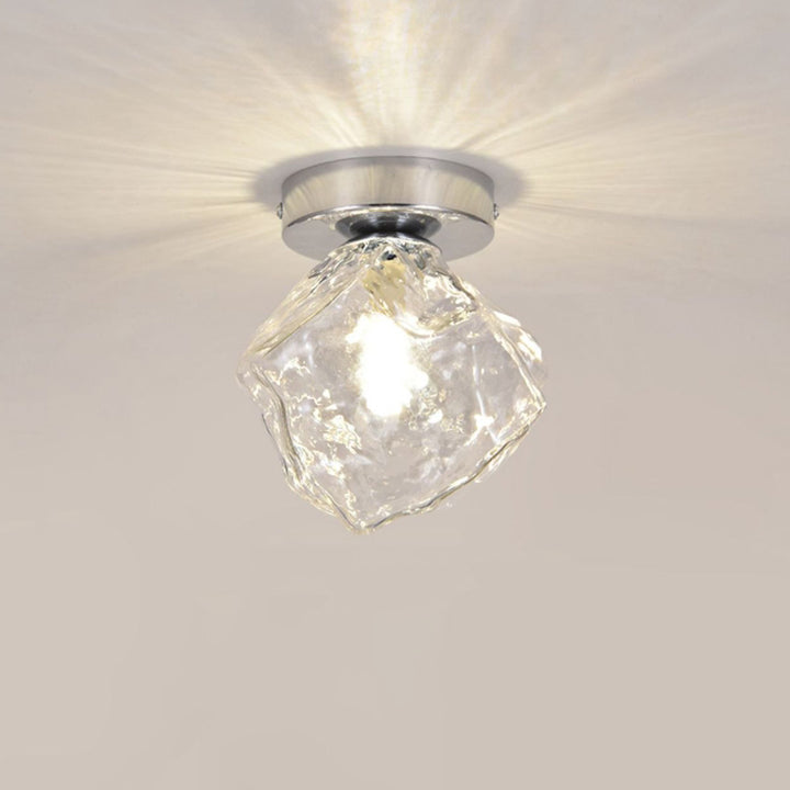 Plafonnier moderne minimaliste en verre rond irrégulier en bloc de glace en fer avec 1 lumière pour salon 