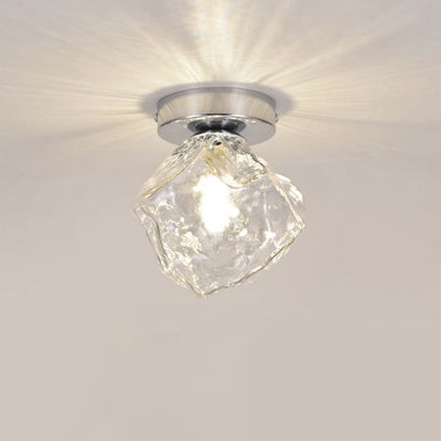 Moderner minimalistischer Eisblock unregelmäßig runde Glas-Eisen 1-Licht Semi-Flush-Montage Deckenleuchte für Wohnzimmer 