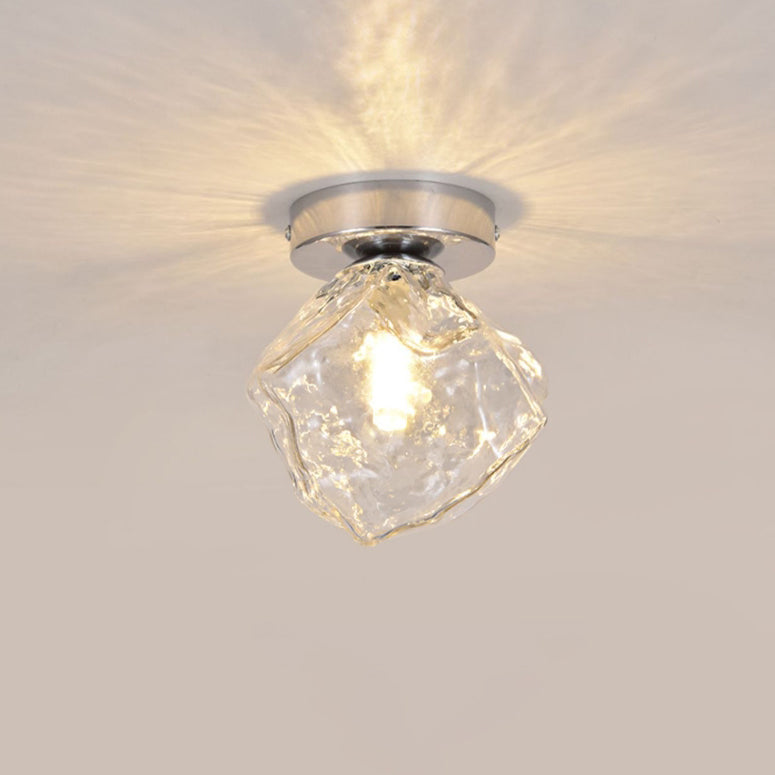 Plafonnier moderne minimaliste en verre rond irrégulier en bloc de glace en fer avec 1 lumière pour salon 