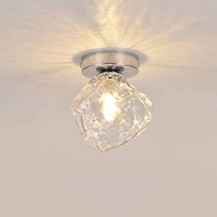 Plafonnier moderne minimaliste en verre rond irrégulier en bloc de glace en fer avec 1 lumière pour salon 