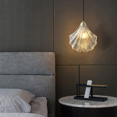 Lámpara colgante de 1 luz de cobre de vidrio con forma de concha escandinava contemporánea para sala de estar 