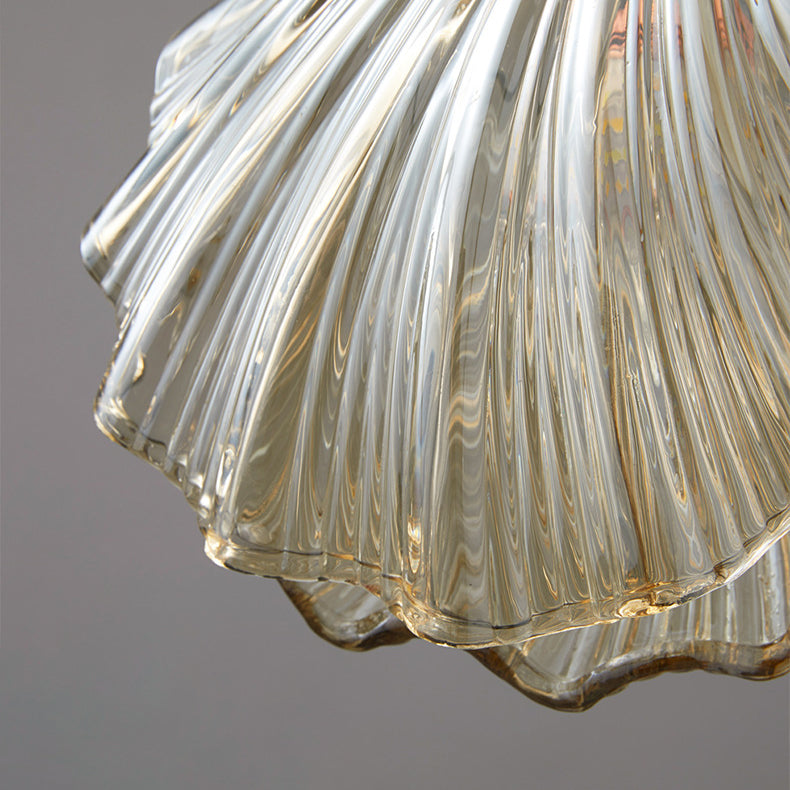 Lámpara colgante de 1 luz de cobre de vidrio con forma de concha escandinava contemporánea para sala de estar 