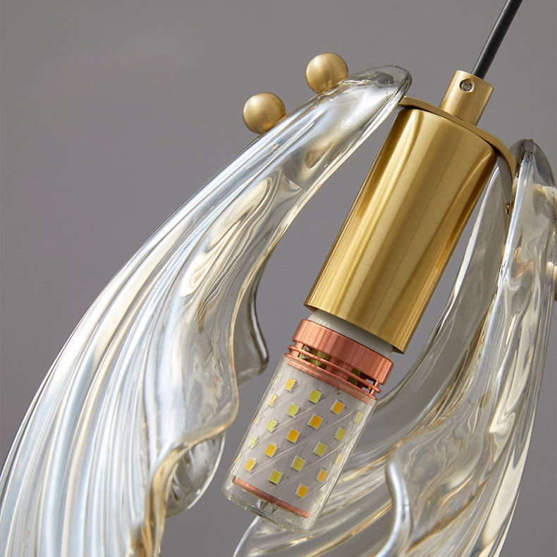 Lámpara colgante de 1 luz de cobre de vidrio con forma de concha escandinava contemporánea para sala de estar 