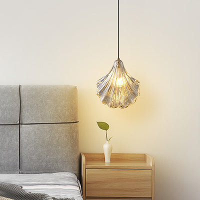 Lámpara colgante de 1 luz de cobre de vidrio con forma de concha escandinava contemporánea para sala de estar 