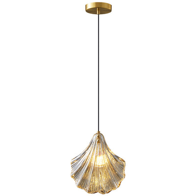 Lámpara colgante de 1 luz de cobre de vidrio con forma de concha escandinava contemporánea para sala de estar 