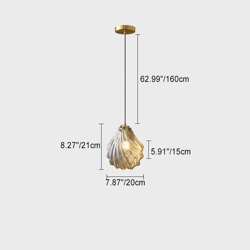 Lámpara colgante de 1 luz de cobre de vidrio con forma de concha escandinava contemporánea para sala de estar 