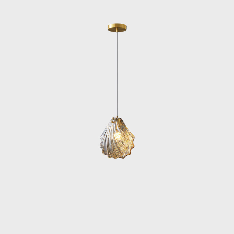 現代的なスカンジナビアシェル形ガラス銅製1灯ペンダントライトリビングルーム用 