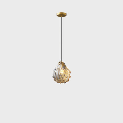 Lámpara colgante de 1 luz de cobre de vidrio con forma de concha escandinava contemporánea para sala de estar 