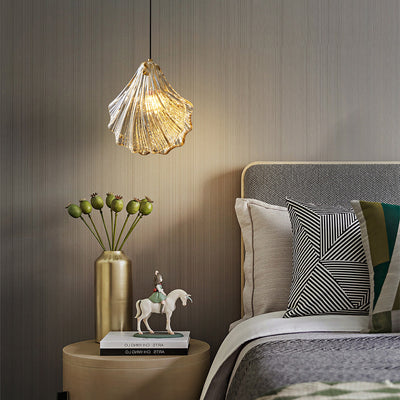 Lámpara colgante de 1 luz de cobre de vidrio con forma de concha escandinava contemporánea para sala de estar 