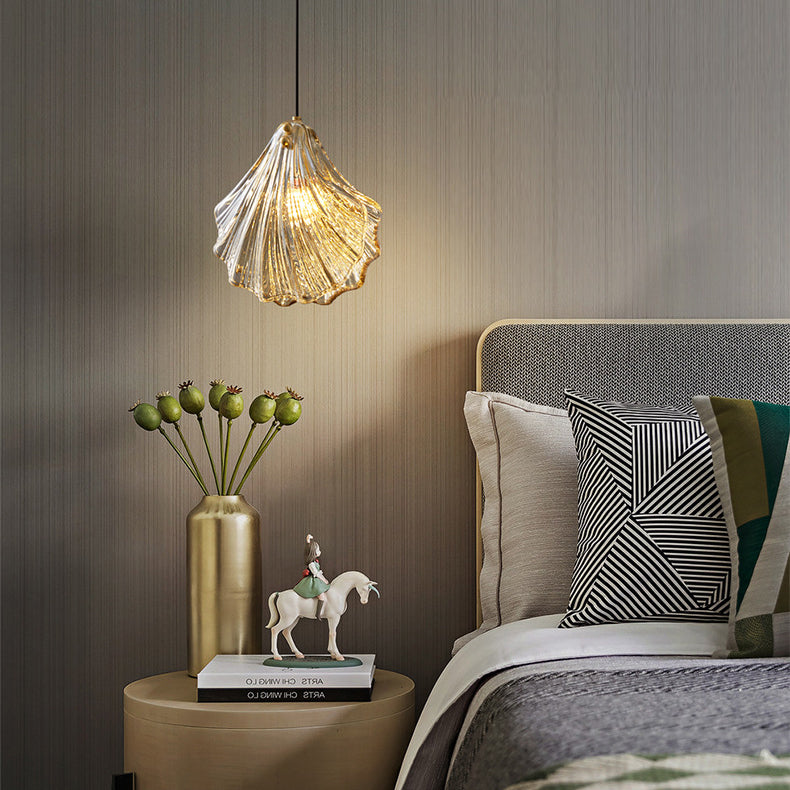 Lámpara colgante de 1 luz de cobre de vidrio con forma de concha escandinava contemporánea para sala de estar 
