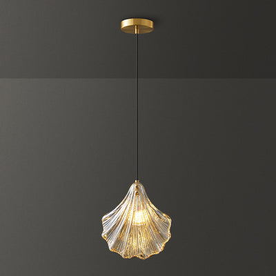 Lámpara colgante de 1 luz de cobre de vidrio con forma de concha escandinava contemporánea para sala de estar 