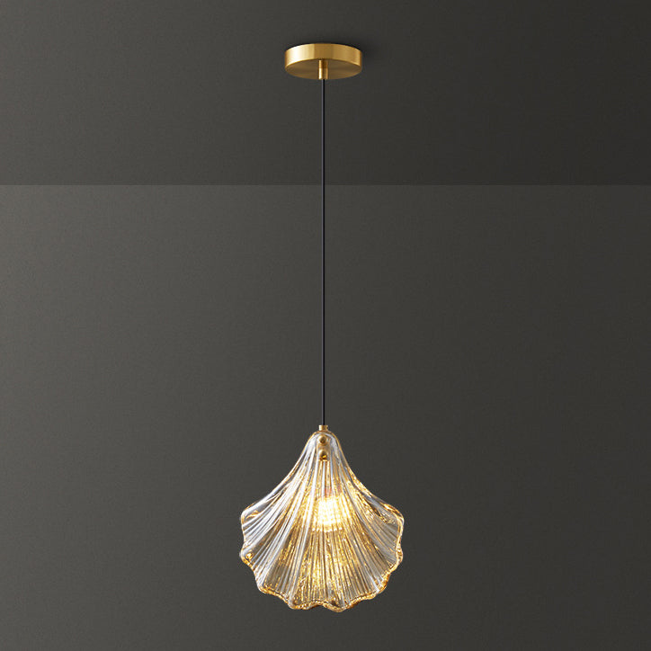 Lámpara colgante de 1 luz de cobre de vidrio con forma de concha escandinava contemporánea para sala de estar 