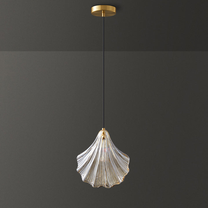 Lámpara colgante de 1 luz de cobre de vidrio con forma de concha escandinava contemporánea para sala de estar 