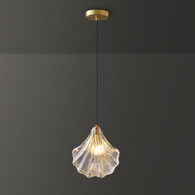 Lámpara colgante de 1 luz de cobre de vidrio con forma de concha escandinava contemporánea para sala de estar 