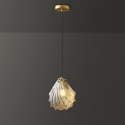 Lámpara colgante de 1 luz de cobre de vidrio con forma de concha escandinava contemporánea para sala de estar 
