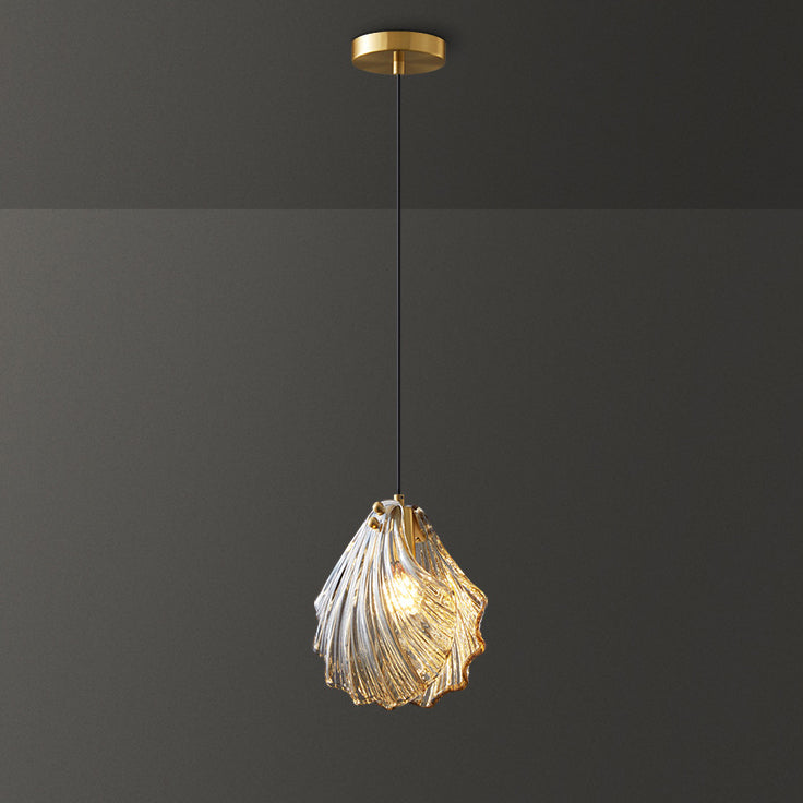 Lámpara colgante de 1 luz de cobre de vidrio con forma de concha escandinava contemporánea para sala de estar 
