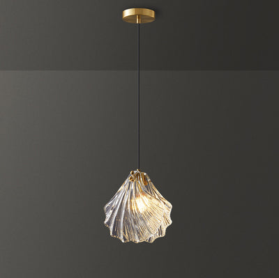 Lámpara colgante de 1 luz de cobre de vidrio con forma de concha escandinava contemporánea para sala de estar 