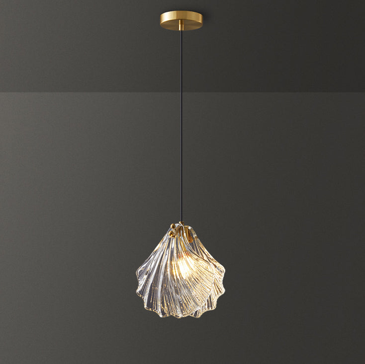 Lámpara colgante de 1 luz de cobre de vidrio con forma de concha escandinava contemporánea para sala de estar 