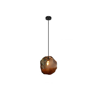 Traditional Vintage Irregular Stone Shape Glass Metal 1-Light Pendant Light For Living Room