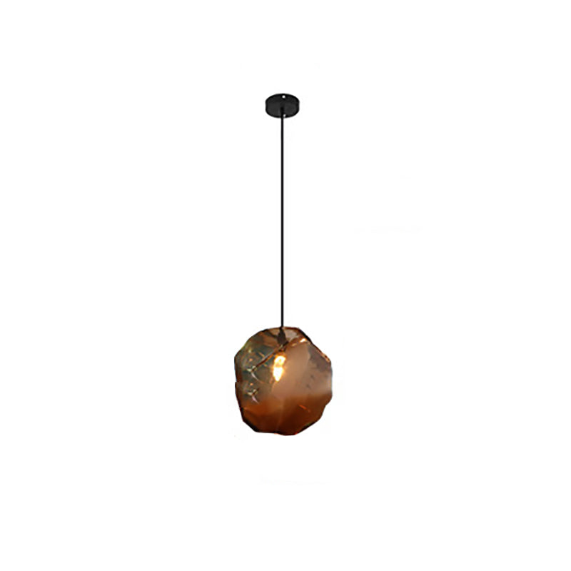 Traditional Vintage Irregular Stone Shape Glass Metal 1-Light Pendant Light For Living Room