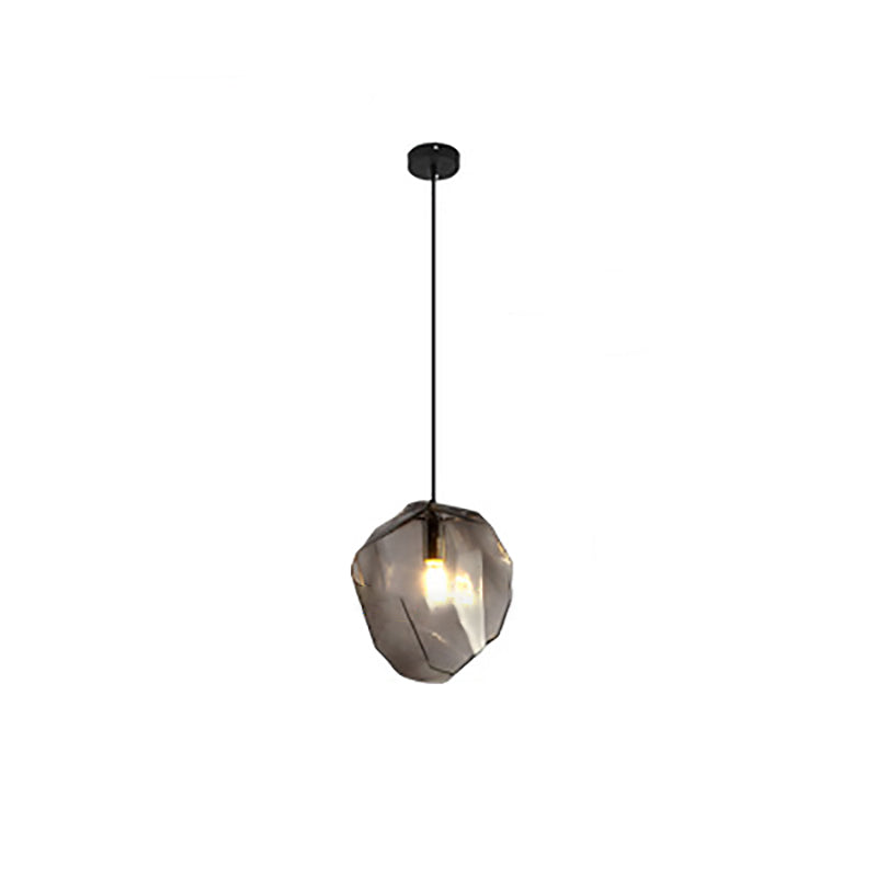Traditional Vintage Irregular Stone Shape Glass Metal 1-Light Pendant Light For Living Room