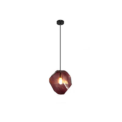 Traditional Vintage Irregular Stone Shape Glass Metal 1-Light Pendant Light For Living Room