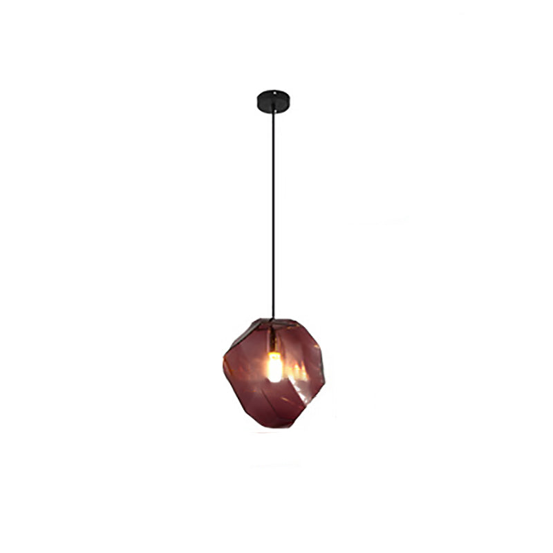 Traditional Vintage Irregular Stone Shape Glass Metal 1-Light Pendant Light For Living Room