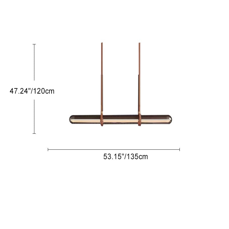 Modern Minimalist Long Cylinder Glass Belt LED Chandelier Island Light For Dining Room