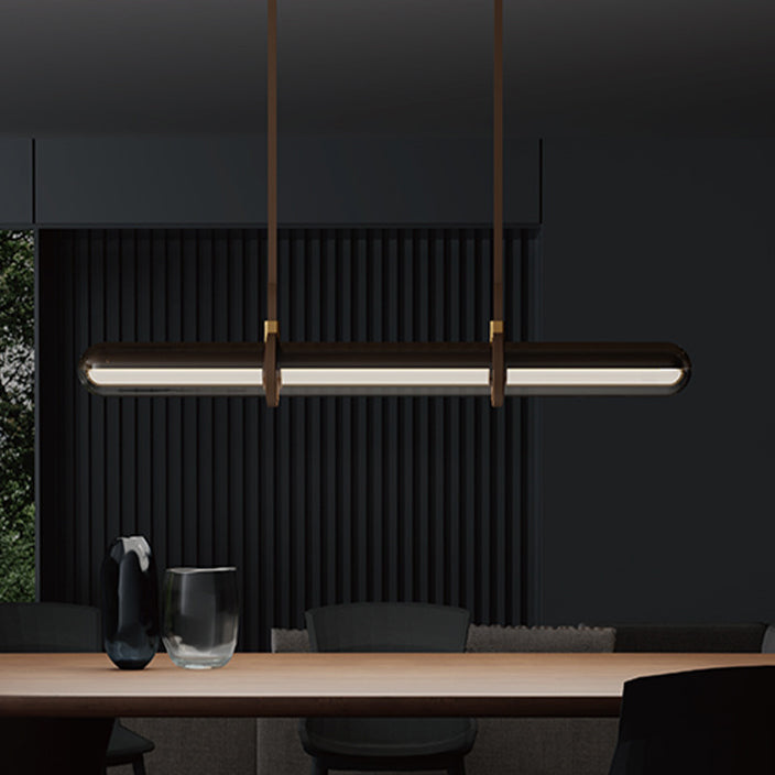 Lustre LED moderne minimaliste en verre cylindrique long avec ceinture pour salle à manger 