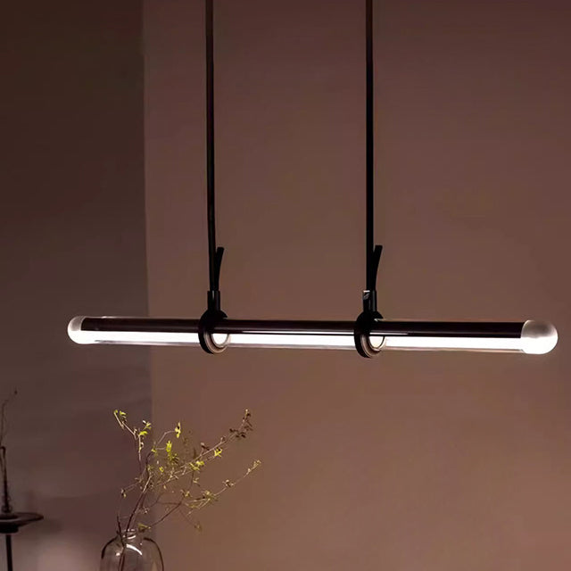 Modern Minimalist Long Cylinder Glass Belt LED Chandelier Island Light For Dining Room