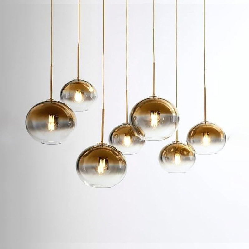 Matériel en verre orbe rond scandinave contemporain, suspension à 1 lumière pour salon 