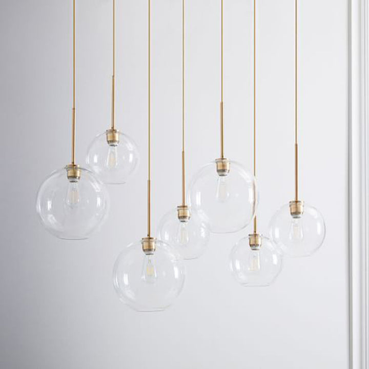 Matériel en verre orbe rond scandinave contemporain, suspension à 1 lumière pour salon 