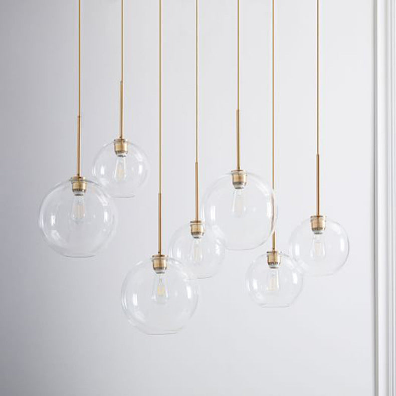 Matériel en verre orbe rond scandinave contemporain, suspension à 1 lumière pour salon 