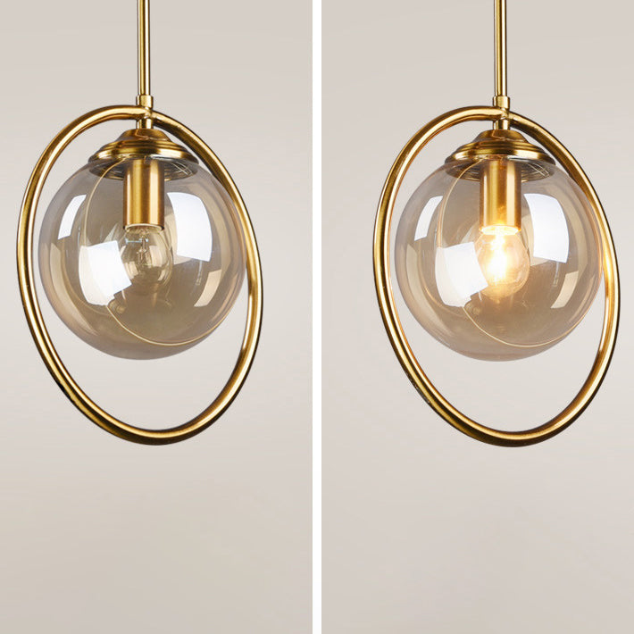 Zeitgenössische nordische runde Kugel Glas Eisen 1-Licht Pendelleuchte für Wohnzimmer 
