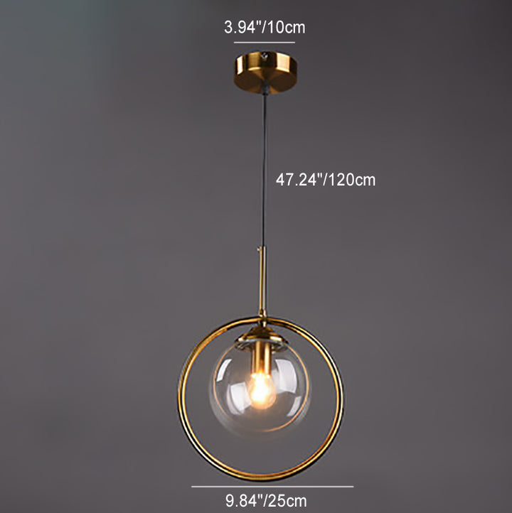 Zeitgenössische nordische runde Kugel Glas Eisen 1-Licht Pendelleuchte für Wohnzimmer 