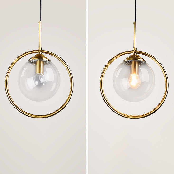 Zeitgenössische nordische runde Kugel Glas Eisen 1-Licht Pendelleuchte für Wohnzimmer 