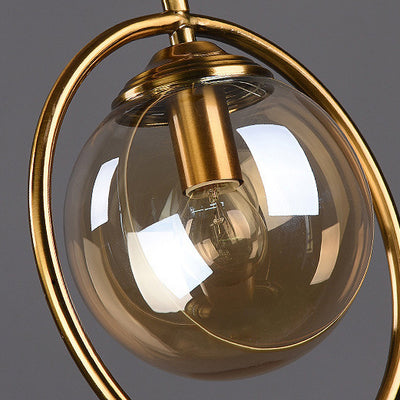 Zeitgenössische skandinavische runde Kugel lange Platte Glas Eisen 3-Licht Kronleuchter für Wohnzimmer 