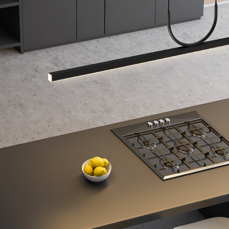 Moderne minimalistische geschwungene Linie langer Balken Acryl Aluminium LED Kronleuchter Insellicht für Esszimmer 