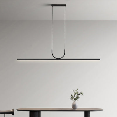 Moderne minimalistische geschwungene Linie langer Balken Acryl Aluminium LED Kronleuchter Insellicht für Esszimmer 