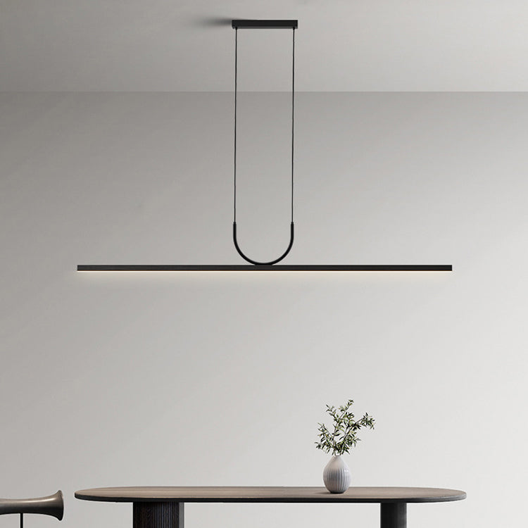 Moderne minimalistische geschwungene Linie langer Balken Acryl Aluminium LED Kronleuchter Insellicht für Esszimmer 