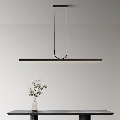 Moderne minimalistische geschwungene Linie langer Balken Acryl Aluminium LED Kronleuchter Insellicht für Esszimmer 